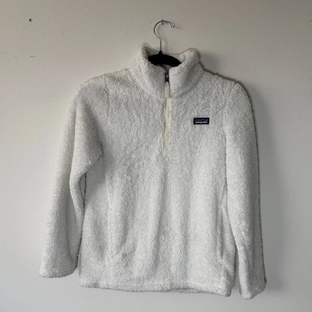 Patagonia Los Gatos Kids Quarter Zip Cream Fleece Jacket 12 - Picture 2 of 5